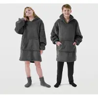 Textino SHERRY - oversized hoodie deken tiener - 60x90 cm - snuggle hoodie met sherpa voering - tieners - fleece deken met mouwen en capuchon - zwart