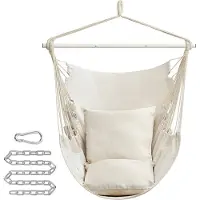 Songmics Hangstoel met 2 kussens en metalen ketting, Romig wit