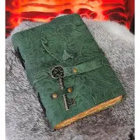Bb Leren Dagboek met Bloemen reliëf en Sleutel - Leren Dagboek - Notitieboek - Schrijfboek - Journal - Schetsboek - Notebook - Handgemaakt Vintage - 18cm x13cm x 4cm