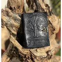 Rk Boutique Trukado - Zwarte Levensboom Leren Dagboek - Handgemaakt - Leren Journal - Black Tree of Life - 18 x 13cm