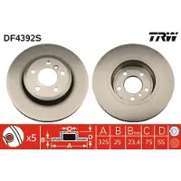 TRW Remschijf DF4392S voorkant, geventileerd, 1 Stuk