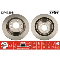 TRW Remschijf DF4759S achter, geventileerd, sterk gecarboniseerd, 1 Stuk