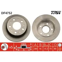 TRW Remschijf DF4752 achter, volledig, sterk gecarboniseerd, 1 Stuk