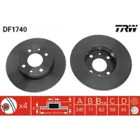 TRW Remschijf DF1740 voorkant, compleet, 1 Stuk