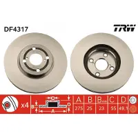 TRW Remschijf DF4317 voorkant, geventileerd, 1 Stuk