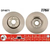 TRW Remschijf DF4871 voorkant, geventileerd, 1 Stuk