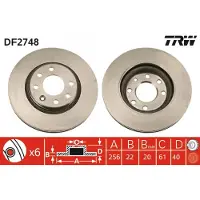 TRW Remschijf DF2748 voorkant, geventileerd, 1 Stuk
