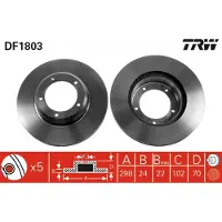 TRW Remschijf DF1803 voorkant, geventileerd, sterk gecarboniseerd, 1 Stuk