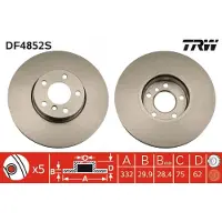 TRW Remschijf DF4852S voorkant, geventileerd, sterk gecarboniseerd, 1 Stuk