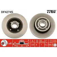 TRW Remschijf DF4274S achter, volledig, 1 Stuk