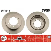 TRW Remschijf DF4814 achter, geventileerd, 1 Stuk