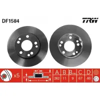 TRW Remschijf DF1584 voorkant, compleet, sterk gecarboniseerd, 1 Stuk