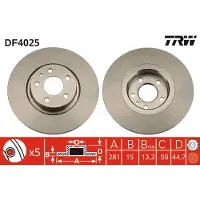 TRW Remschijf DF4025 voorkant, compleet, 1 Stuk