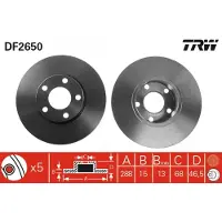 TRW Remschijf DF2650 voorkant, compleet, sterk gecarboniseerd, 1 Stuk