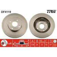 TRW Remschijf DF4119 voorkant, geventileerd, 1 Stuk