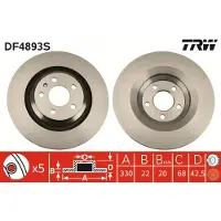 TRW Remschijf DF4893S achter, geventileerd, 1 Stuk