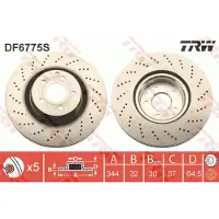 TRW Remschijf DF6775S voorkant, geventileerd, sterk gecarboniseerd, 1 Stuk