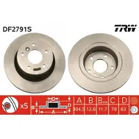 TRW Remschijf DF2791S achter, volledig, 1 Stuk