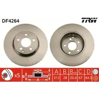 TRW Remschijf DF4264 voorkant, geventileerd, 1 Stuk
