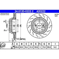 Ate Remschijf 24.0120-0222.2 achter, geventileerd, sterk gecarboniseerd, 1 Stuk