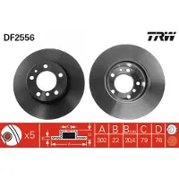 TRW Remschijf DF2556 voorkant, geventileerd, sterk gecarboniseerd, 1 Stuk