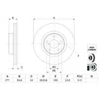 Bosch Remschijf 0 986 479 E69 voorkant, geventileerd, sterk gecarboniseerd, 1 Stuk