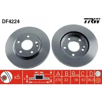 TRW Remschijf DF4224 voorkant, geventileerd, 1 Stuk