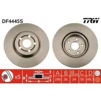 TRW Remschijf DF4445S voorkant, geventileerd, sterk gecarboniseerd, 1 Stuk
