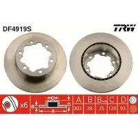 TRW Remschijf DF4919S achter, geventileerd, sterk gecarboniseerd, 1 Stuk