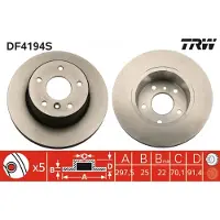 TRW Remschijf DF4194S voorkant, geventileerd, sterk gecarboniseerd, 1 Stuk