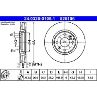 Ate Remschijf Power Disc 24.0326-0106.1, 1 Stuk