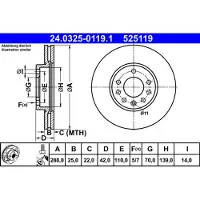 Ate Remschijf Power Disc 24.0325-0119.1, 1 Stuk