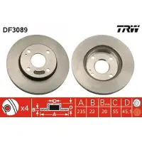 TRW Remschijf DF3089 voorkant, geventileerd, 1 Stuk