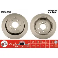 TRW Remschijf DF4794 achter, geventileerd, sterk gecarboniseerd, 1 Stuk