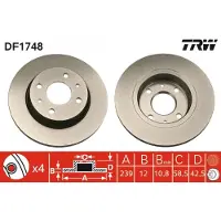 TRW Remschijf DF1748 voorkant, compleet, 1 Stuk