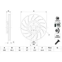 Bosch Remschijf 0 986 479 F64 voorkant, geventileerd, sterk gecarboniseerd, 1 Stuk