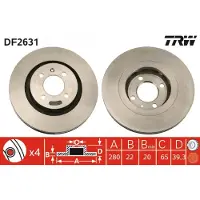 TRW Remschijf DF2631 voorkant, geventileerd, 1 Stuk