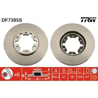 TRW Remschijf DF7305S voorkant, geventileerd, 1 Stuk