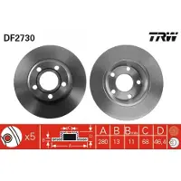 TRW Remschijf DF2730 voorkant, compleet, sterk gecarboniseerd, 1 Stuk