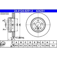 Ate Remschijf 24.0124-0251.2 achter, geventileerd, sterk gecarboniseerd, 1 Stuk