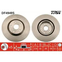 TRW Remschijf DF4949S voorkant, geventileerd, sterk gecarboniseerd, 1 Stuk