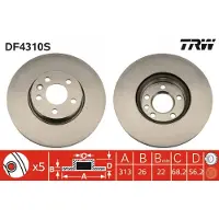 TRW Remschijf DF4310S voorkant, geventileerd, 1 Stuk