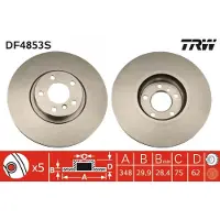 TRW Remschijf DF4853S voorkant, geventileerd, sterk gecarboniseerd, 1 Stuk