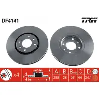 TRW Remschijf DF4141 voorkant, geventileerd, 1 Stuk