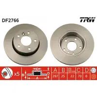 TRW Remschijf DF2766 voorkant, geventileerd, sterk gecarboniseerd, 1 Stuk