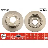 TRW Remschijf DF6106 achter, volledig, 1 Stuk