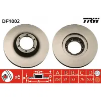 TRW Remschijf DF1002 voorkant, geventileerd, sterk gecarboniseerd, 1 Stuk