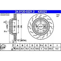 Ate Remschijf 24.0120-0221.2 achter, geventileerd, sterk gecarboniseerd, 1 Stuk