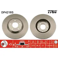 TRW Remschijf DF4219S voorkant, geventileerd, 1 Stuk