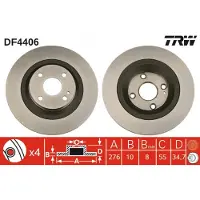 TRW Remschijf DF4406 achter, volledig, 1 Stuk